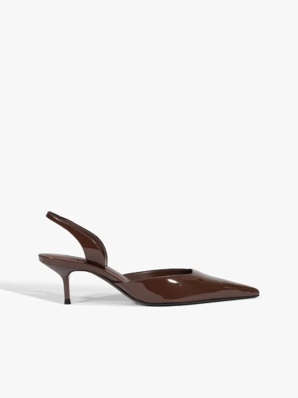 Schutz Paola Mid Pump in Root Brown shiny leather slingback pointed kitten heel